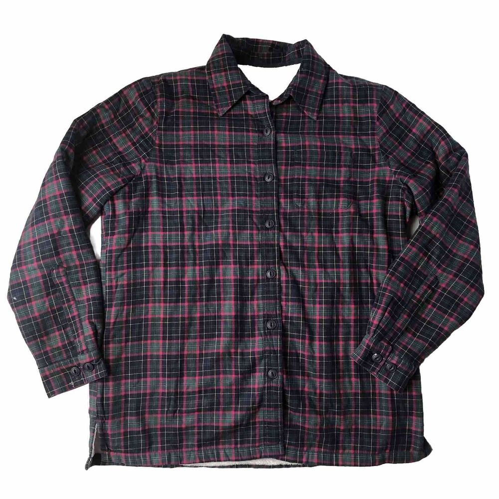 LL Bean Men's LS Fleece Lined Flannel Plaid Shirt Sz Small Green Blue Red Yellow